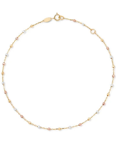 Lightweight Beaded Ankle Bracelet in 10k Tricolor Gold