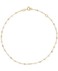 Lightweight Beaded Ankle Bracelet in 10k Tricolor Gold