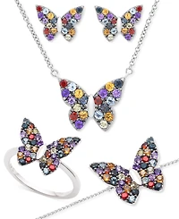 Multi-Gemstone Butterfly 17" Pendant Necklace (7/8 ct. t.w.) in Sterling Silver