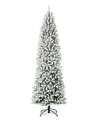 Glitzhome Pre-Lit Flocked Pencil Fir Artificial Christmas Tree with 600 Warm White Lights, 9'