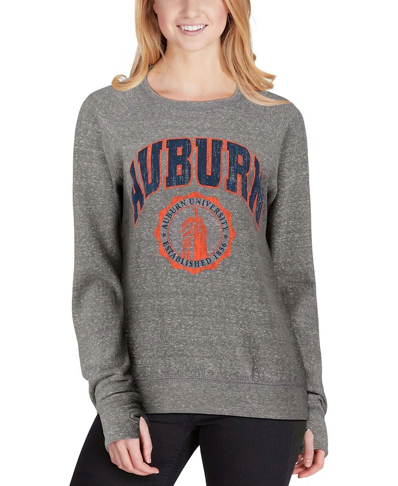Women's Heathered Gray Auburn Tigers Edith Vintage-Like Knobi Pullover Sweatshirt