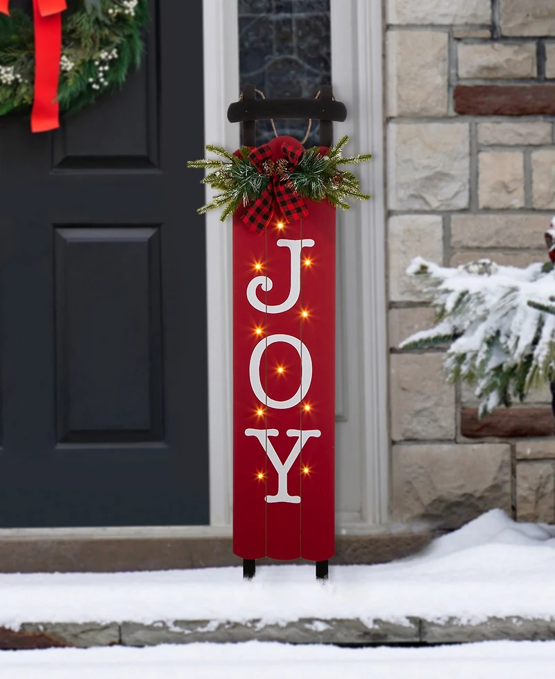 Glitzhome Lighted Wooden Sleigh Joy Porch Sign, 40"