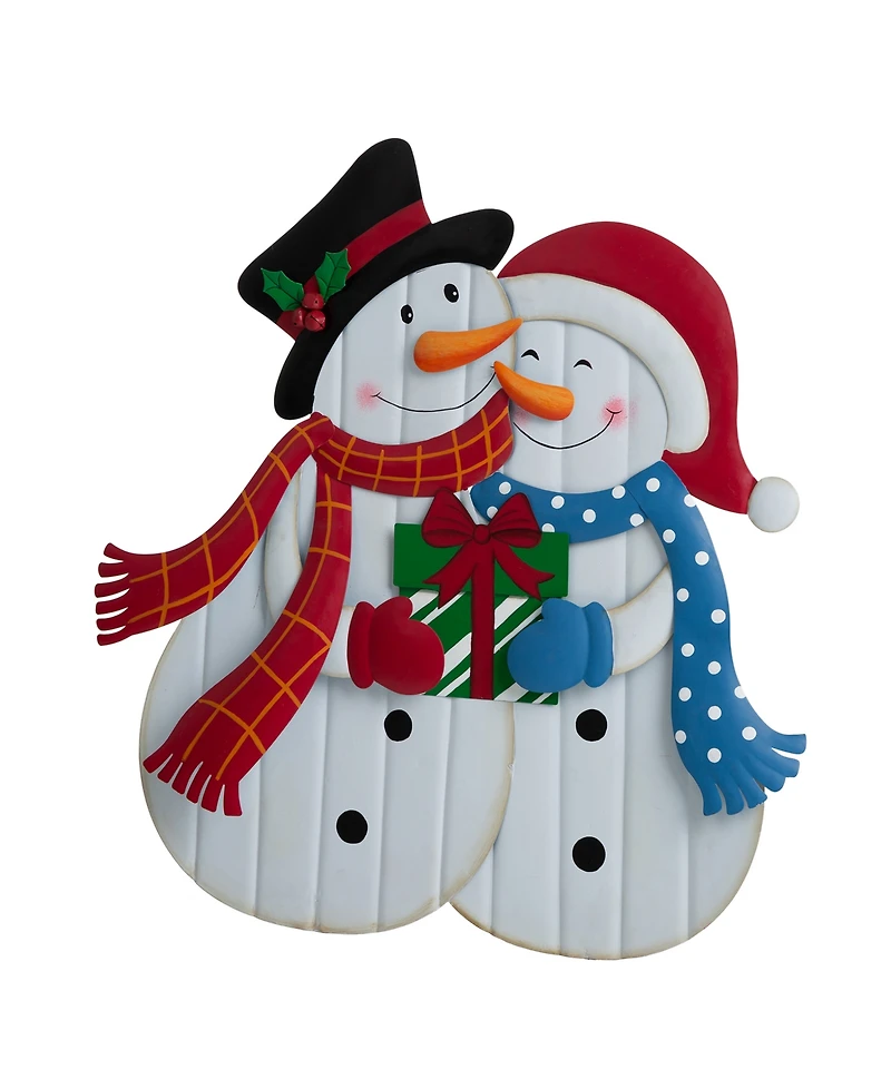 Glitzhome Metal Lovely Snowman Yard Stake or Standing Decor or Wall Decor, 30"