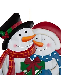 Glitzhome Metal Lovely Snowman Yard Stake or Standing Decor or Wall Decor, 30"