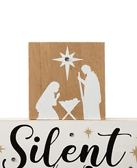 Glitzhome Lighted Wooden Nativity Block Sign, 12"