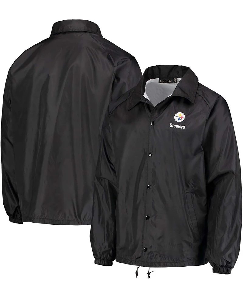 Men's Black Pittsburgh Steelers Coaches Classic Raglan Full-Snap Windbreaker Jacket