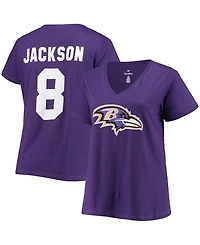 Women's Plus Lamar Jackson Purple Baltimore Ravens Name Number V-Neck T-shirt