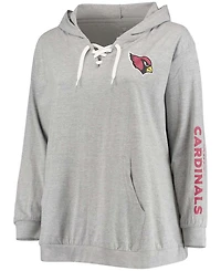 Women's Plus Heathered Gray Arizona Cardinals Lace-Up Pullover Hoodie