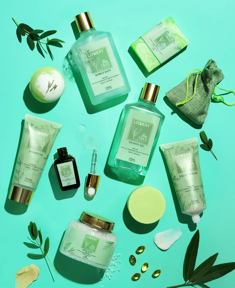 Lovery Tea Tree Home Spa Body Care Gift Set, Natural Bath Gift Basket, 15 Piece