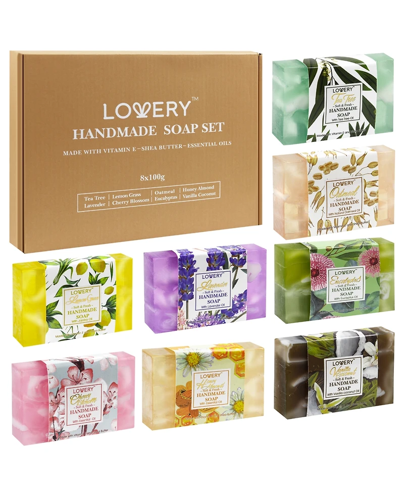 Lovery Handmade Soap Gift Set, Variety Pack Bath and Body Care Gift Set, 8 Piece