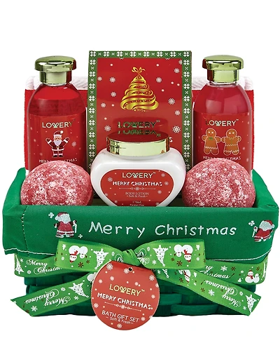 Lovery Strawberry Sandalwood Christmas Gift Set, Bath and Body Care Gift Package, 8 Piece