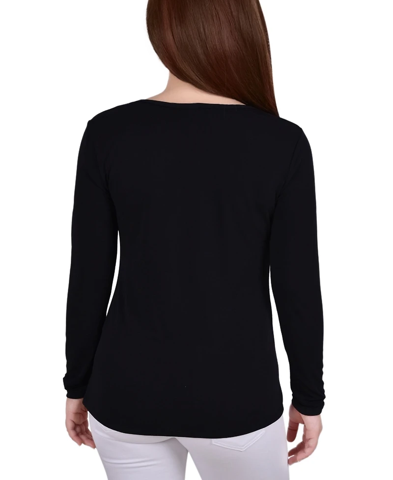 Women's Studded Color Blocked Split Neck Top