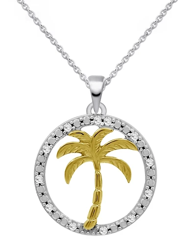 Diamond Palm Tree 18" Pendant Necklace (1/10 ct. t.w.) in Sterling Silver & 14k Gold-Plate