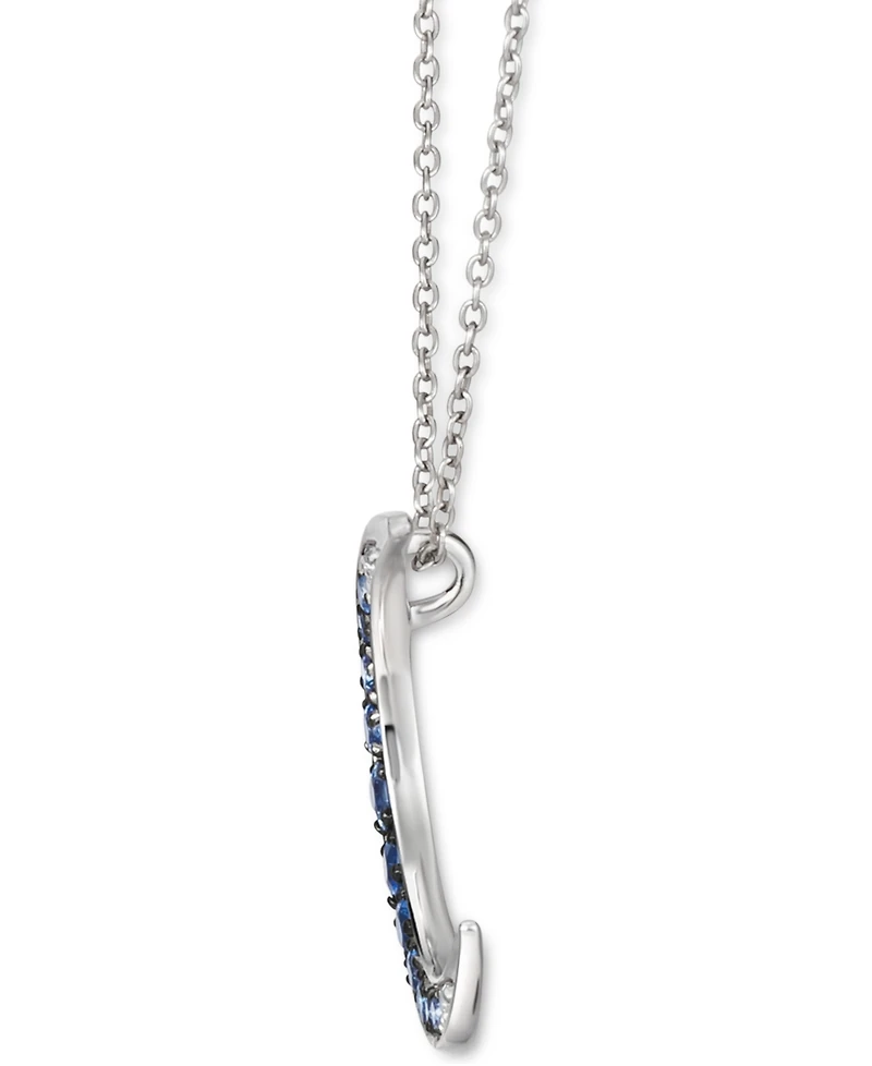 Le Vian Denim Ombre Sapphire (3/8 ct. t.w.) & White Sapphire Accent Crescent Moon 18" Pendant Necklace in 14k White Gold