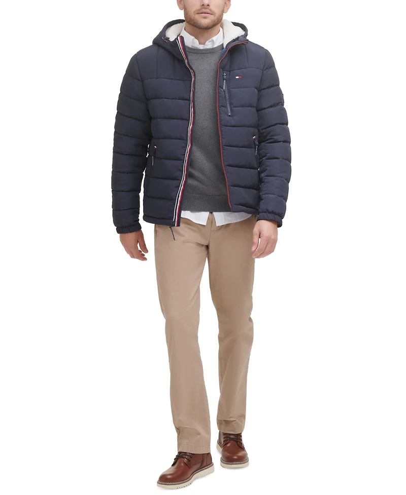 Tommy Hilfiger Men's Sherpa Lined Hooded Quilted Puffer Jacket