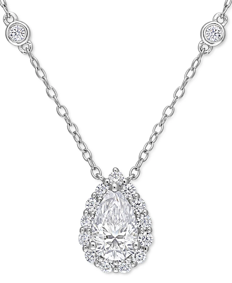Lab-Grown Moissanite Teardrop Halo 18" Pendant Necklace (1-1/2 ct. t.w.) in Sterling Silver