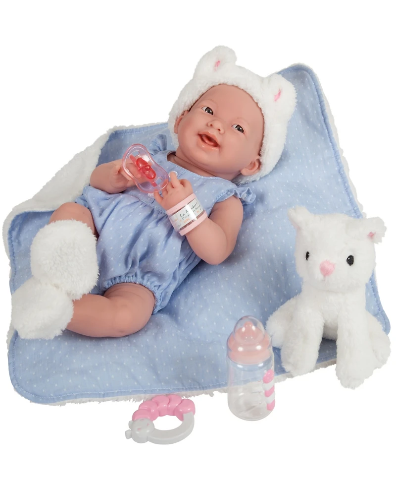 Jc Toys La Newborn 15" Real Girl Baby Doll with Pet Cat Set, 10 Pieces