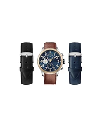 American Exchange Men's Dial Quartz Brown Leather Strap Watch with Interchangeable Straps, Set of 3