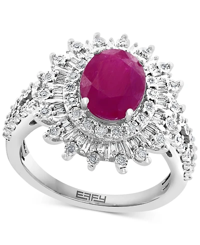 Effy Ruby (1-7/8 ct. t.w.) & Diamond (1/4 Halo Statement Ring 14k White Gold (Also Sapphire and Emerald)