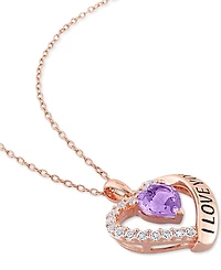 Amethyst (1 ct. t.w.) & White Topaz (5/8 ct. t.w.) "I Love You" 18" Heart Pendant Necklace in 18k Rose Gold-Plated Sterling Silver