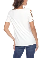 Women's Keyhole Neck Cutout Short Sleeve Top