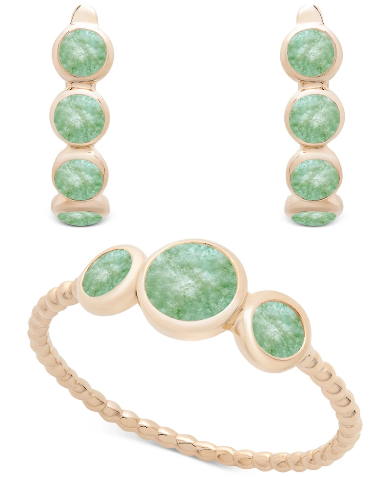 Onyx Leverback Hoop Earrings in 14k Gold-Plated Sterling Silver (Also Dyed Green Jade)