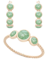 Onyx Leverback Hoop Earrings in 14k Gold-Plated Sterling Silver (Also Dyed Green Jade)