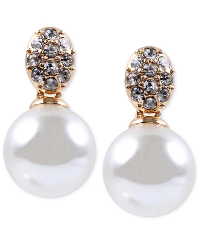Anne Klein Gold-Tone Crystal and Glass Pearl Earrings