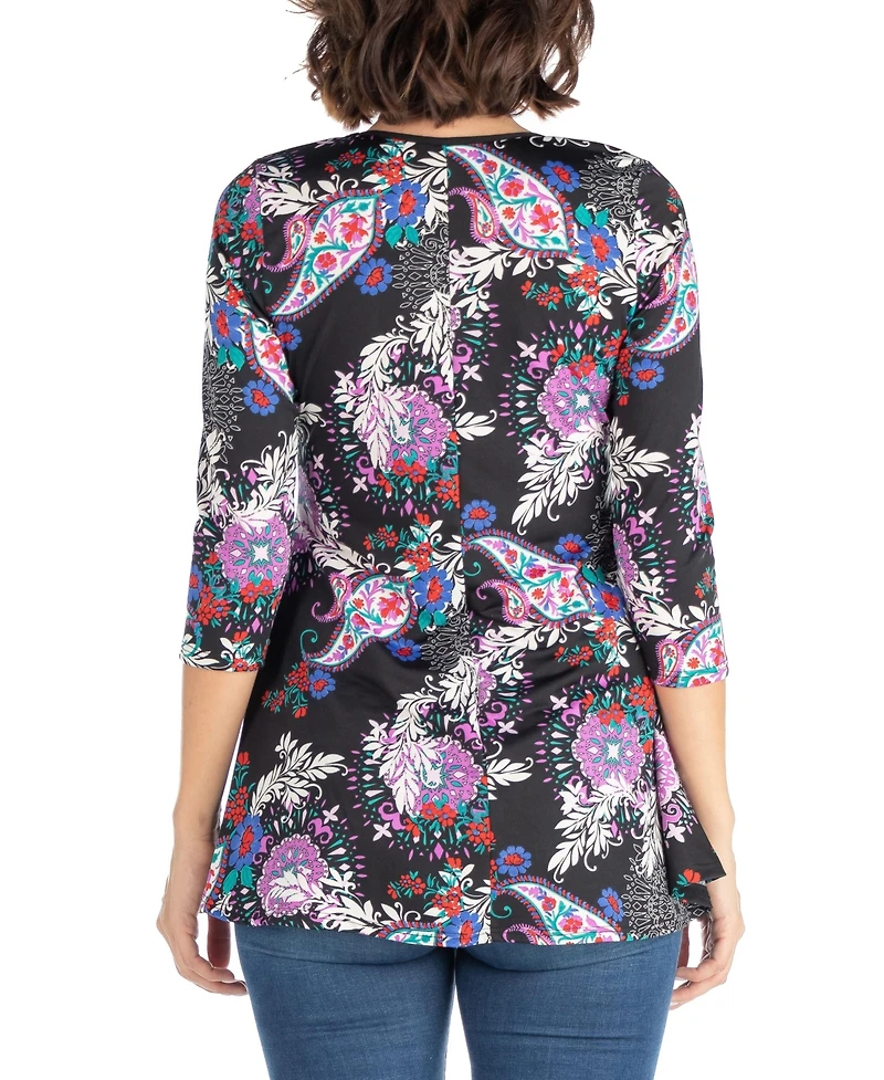 Women's Paisley Print Three Quarter Sleeve Tunic Top