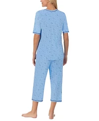 Cuddl Duds Printed Elbow-Sleeve Top & Capri Pants Pajama Set