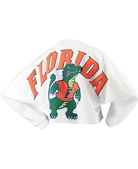 Women's White Florida Gators Raw Hem Cropped Long Sleeve T-shirt