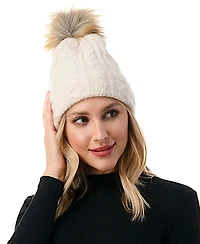 Marcus Adler Women's Cable Knit Faux Fur Pom Beanie