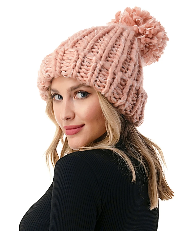 Marcus Adler Women's Luxe Chunky Knit Pom Cuffed Beanie