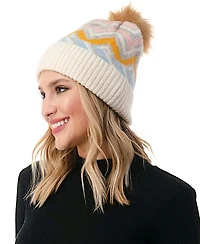 Marcus Adler Women's Chevron Faux Fur Pom Cuff Beanie