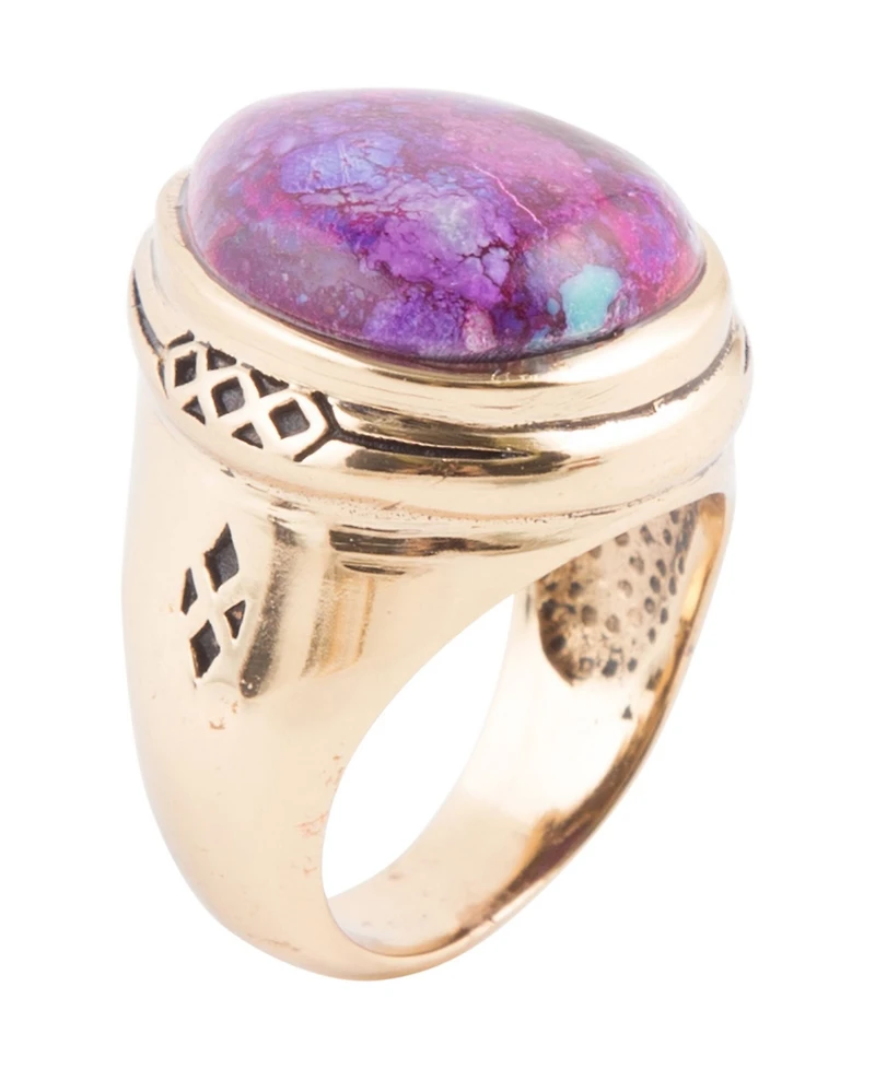 Barse Women's Havana Bronze and Purple Turquoise Statement Ring