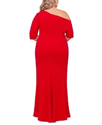 Betsy & Adam Plus Off-the-Shoulder Scuba Gown