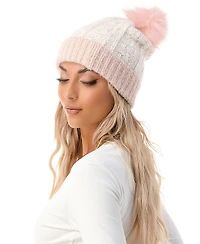 Marcus Adler Women's Lurex Colorblock Faux Fur Pom Beanie