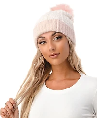 Marcus Adler Women's Lurex Colorblock Faux Fur Pom Beanie