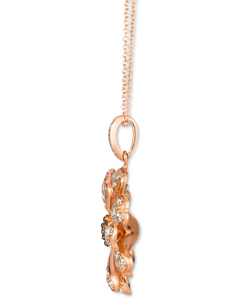 Le Vian Nude Diamond (1-1/3 ct. t.w.) & Chocolate Diamond (1/6 ct. t.w.) Pave Flower Pendant Necklace in 14k Rose Gold