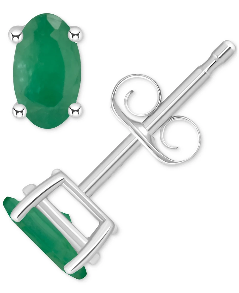 Ruby Oval-Cut Stud Earrings 14k White Gold (Also Emerald)