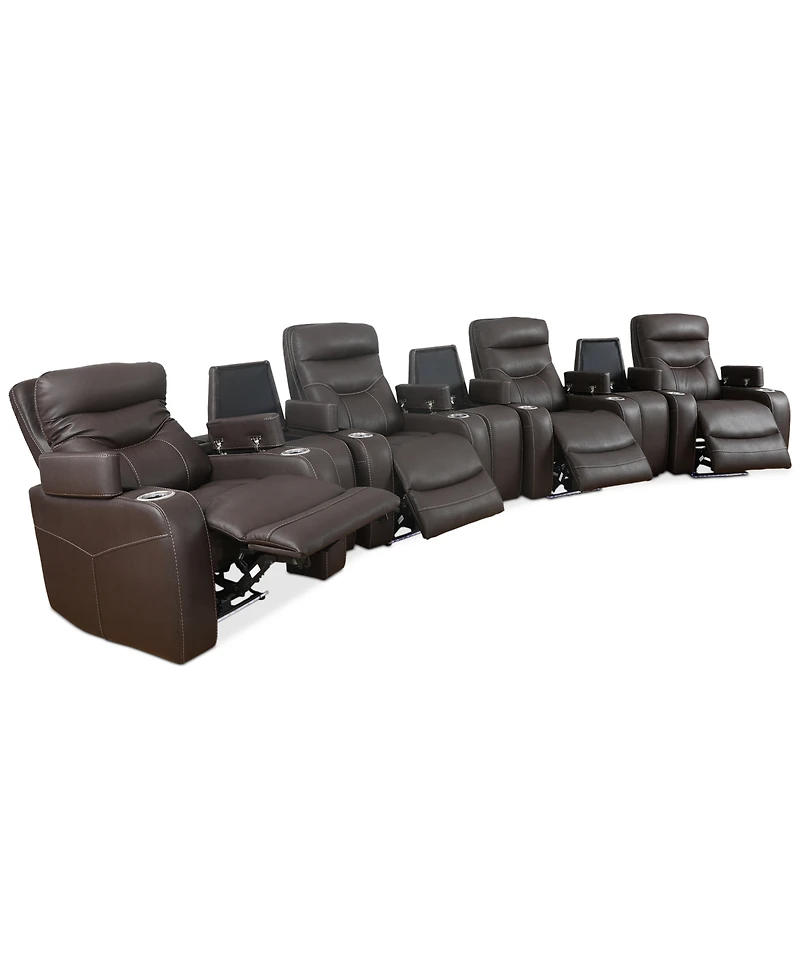 Jabarr 7-Pc. Beyond Leather Theater Seating with 3 Consoles, Created for Macy's