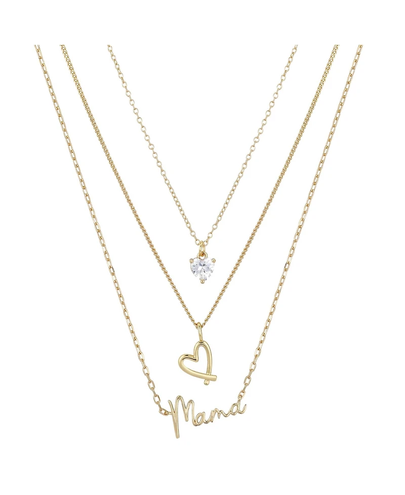 14K Gold Flash-Plated 3-Pieces Cubic Zirconia Mama Layered Pendants Set