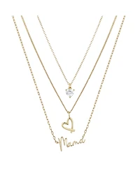14K Gold Flash-Plated 3-Pieces Cubic Zirconia Mama Layered Pendants Set