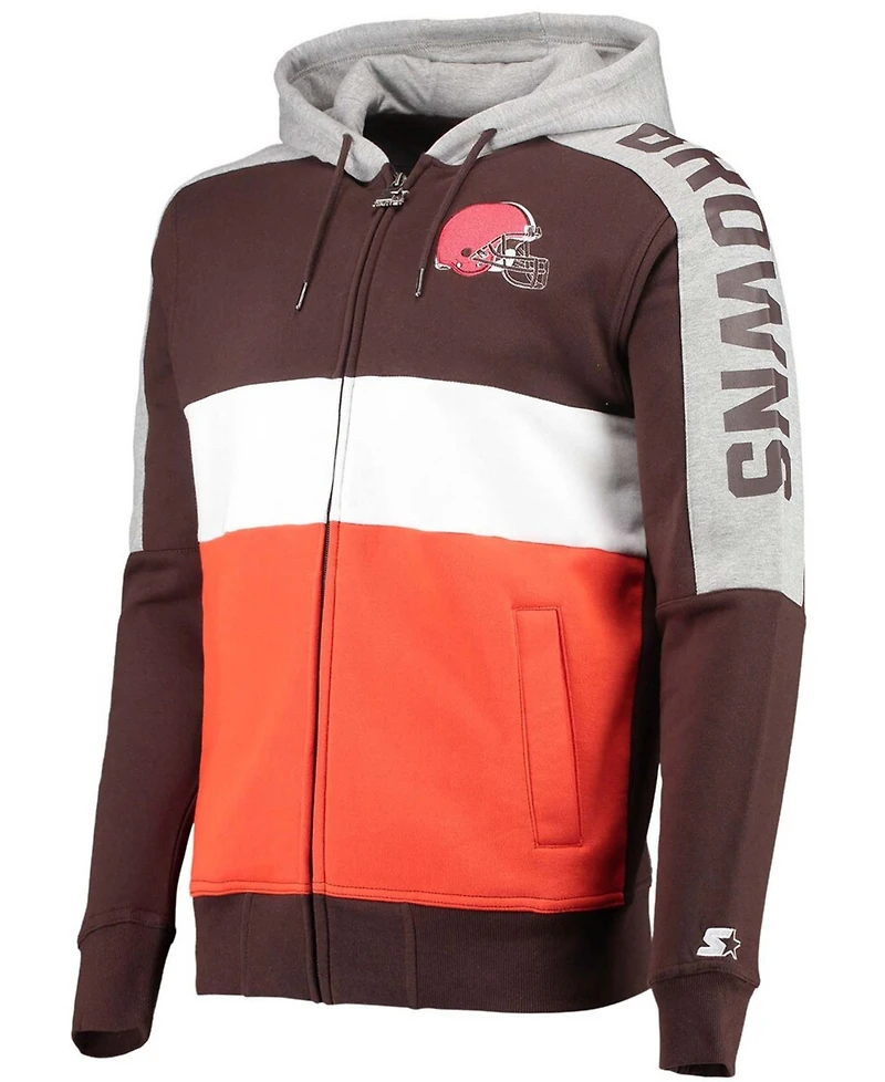 Men's Brown, Orange Cleveland Browns Playoffs Color Block Full-Zip Hoodie