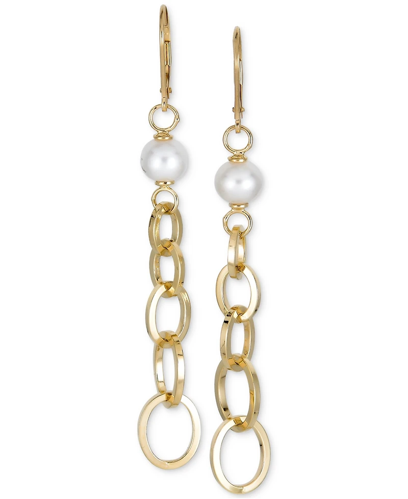 Cultured Freshwater Pearl (7mm) Chain Link Drop Earrings in 14k Gold-Plated Sterling Silver