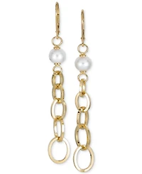Cultured Freshwater Pearl (7mm) Chain Link Drop Earrings in 14k Gold-Plated Sterling Silver