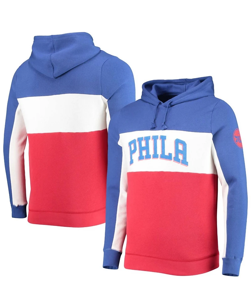 Men's Blue and White Philadelphia 76ers Wordmark Colorblock Fleece Pullover Hoodie