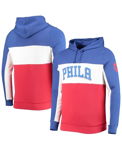 Men's Blue and White Philadelphia 76ers Wordmark Colorblock Fleece Pullover Hoodie