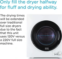 Black+Decker Compact Dryer for Standard Wall Outlet, Small, 4 Modes, Load Volume 13.2 lbs