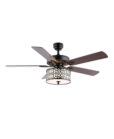 Paolo 3-Light Farmhouse Industrial Iron Scroll Drum Shade Led Ceiling Fan with Remote